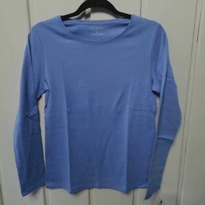 Talbots Cotton Crew Neck Long Sleeve Tee NWT Blue Size MP